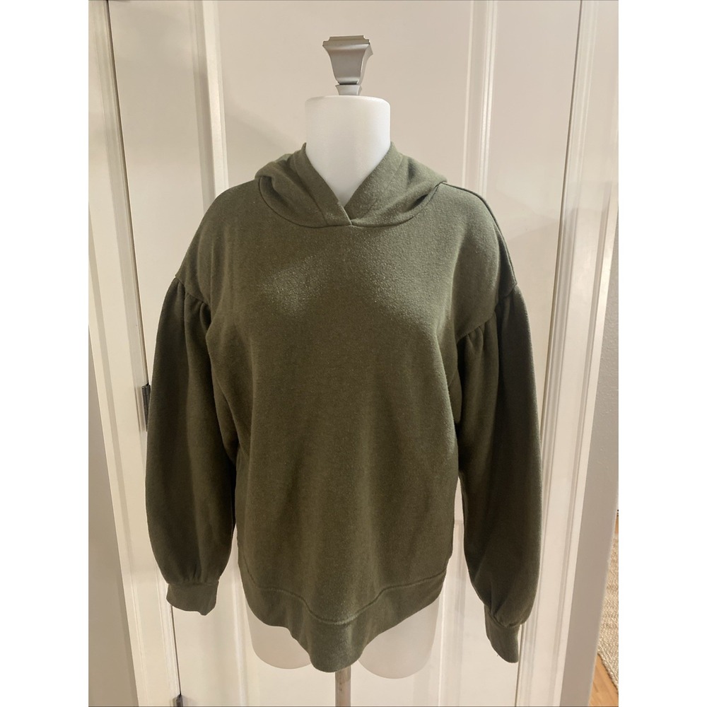 Madewell Women's Medium Olive Green Puff Sleeve Hoodie Cropped Sweatshirt